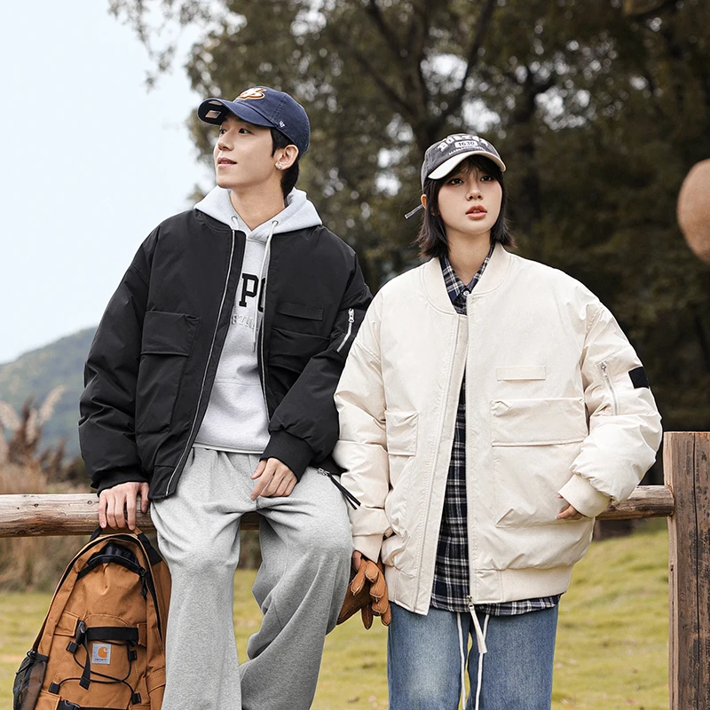 

Зимняя мужская стеганая уличная одежда, модная свободная повседневная винтажная стеганая хлопковая парка-карго, женская куртка-бомбер, теплое пальто унисекс