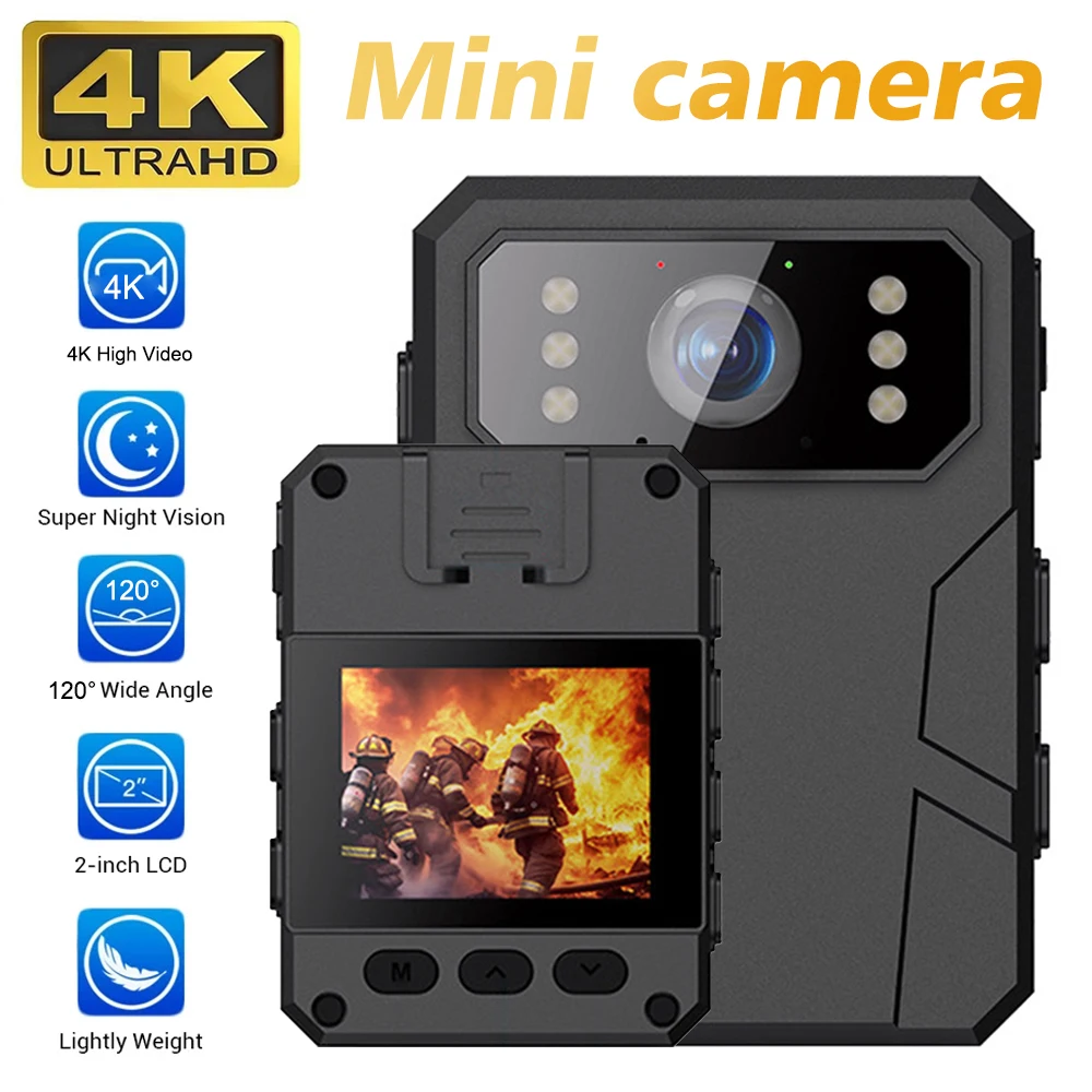 2025 neue 4K/1080P HD Mini Kamera 2-zoll Farbe Bildschirm Infrarot Nachtsicht Polizei Kamera tragbare Körper getragen Camcorder