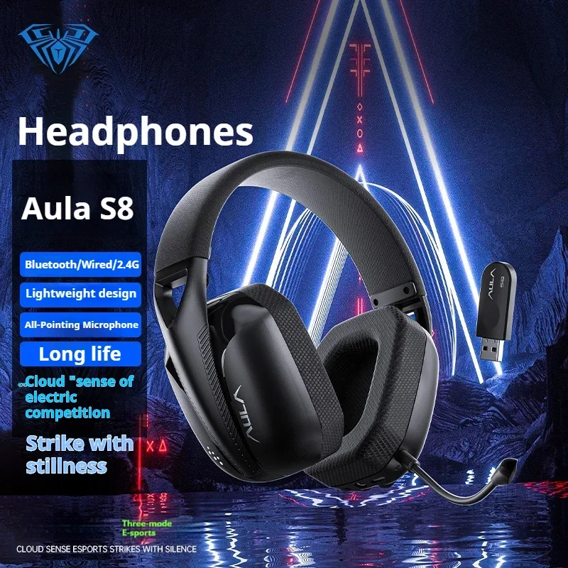 Aula S8 Bluetooth Headphones Wireless The Third Mock Examination Headset E-sports Game 2.4ghz For Desktop,,Pc,600mAh battery