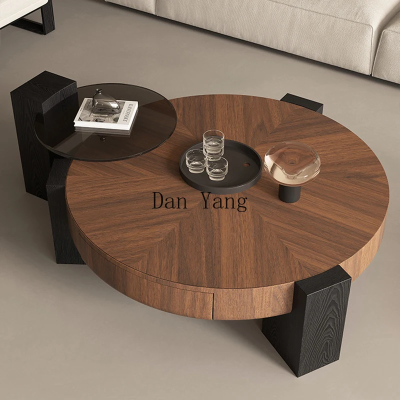 YJ solid wood round coffee table simple small apartment living room home minimalist retro style high sense