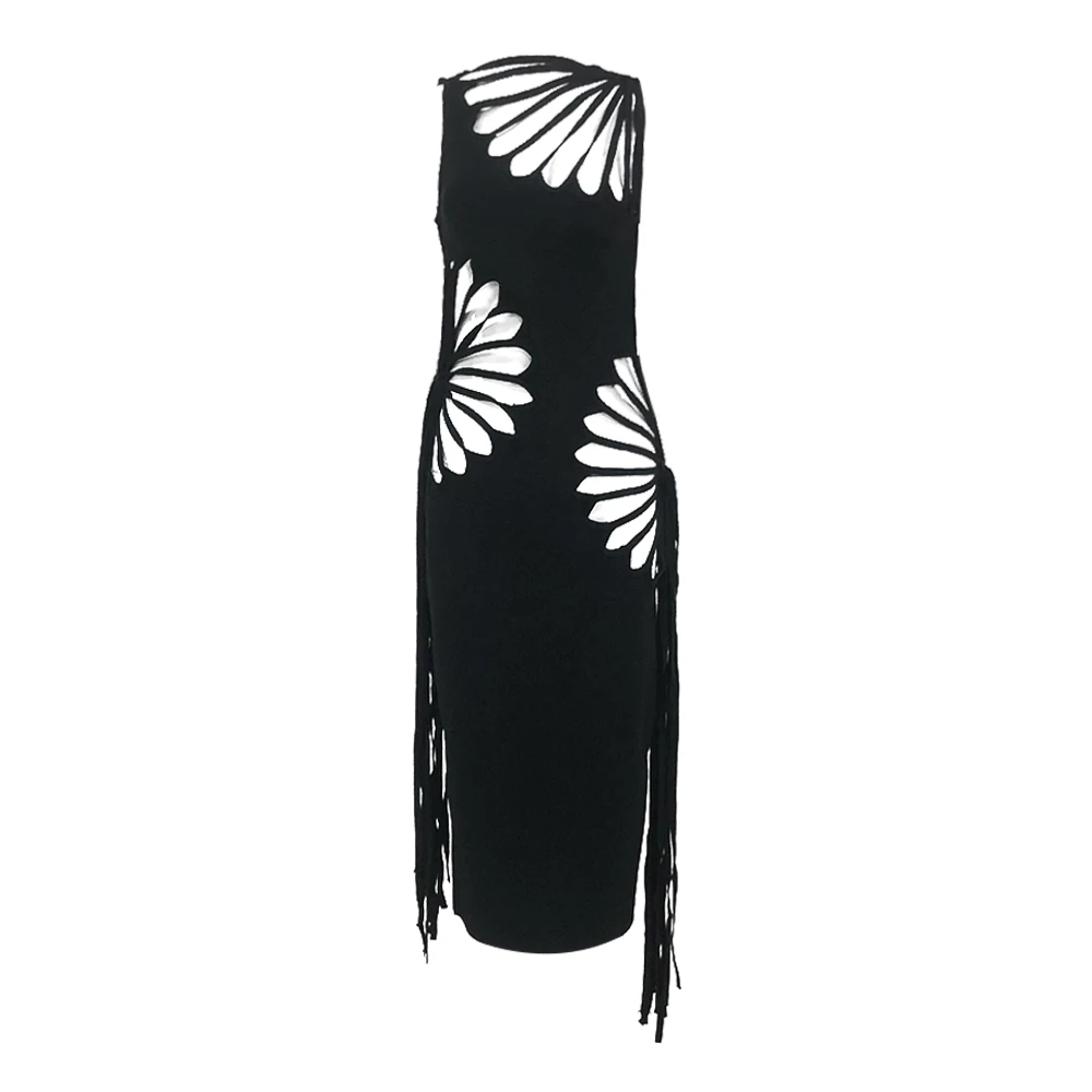 New European And American Fashion Sexy Women's Dress Fan-Shaped Hollow Round Neck Sleeveless Party Dress Sexy Cross-Border Dress