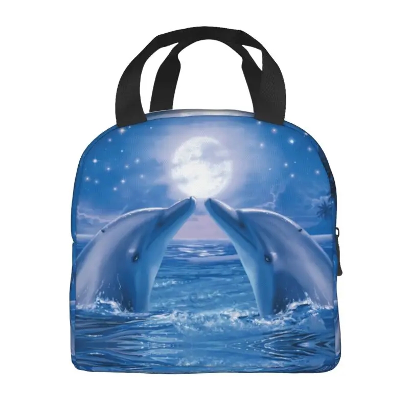 Cute Dolphins Kiss Insulated Lunch Bag for Leakproof Sea Creature Ocean Animal Thermal Cooler Bento Box Kids School Children