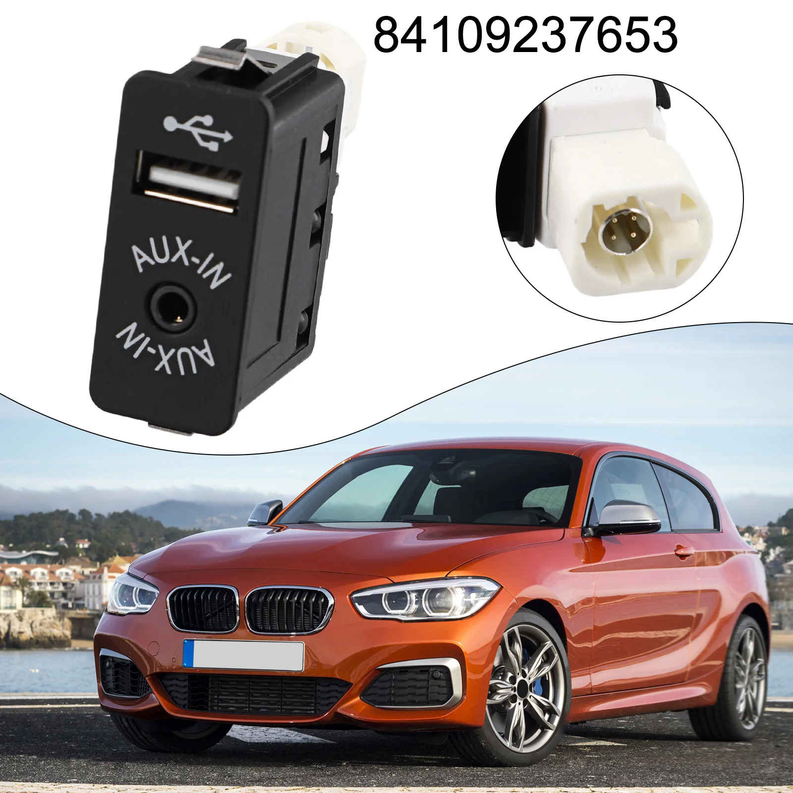 Car USB AUX Input Socket 84109237653 For BMW 1 3 5 Series For MINI E60 E61 E81 E87 E90 E91 R55 R57 USB AUX In Socket Port