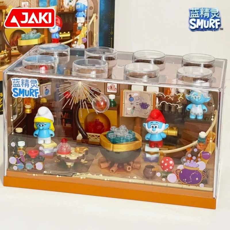 JAKI Building Blocks The Smurfs Assembled Potion House Painting House Model Educational Toy Desktop Ornaments Collection Gift