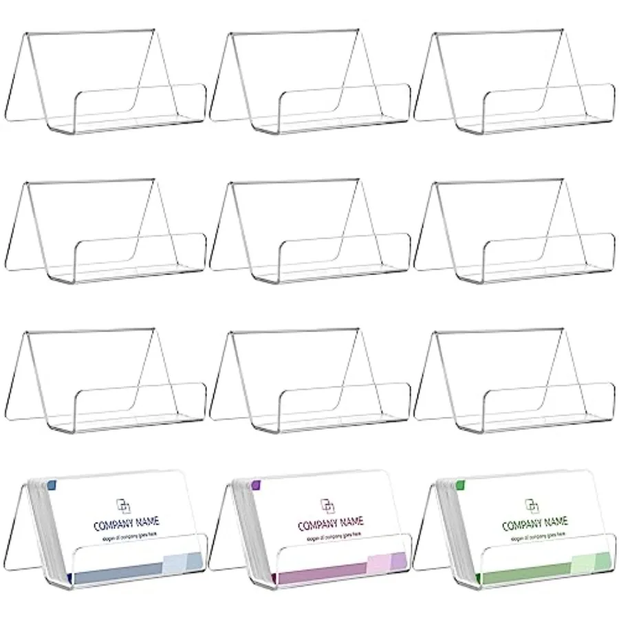 12 Pack Business Card Holder for Desk, Office Acrylic Business Card Table Top Display Holders, Clear Name Card Holder Stand, Ca