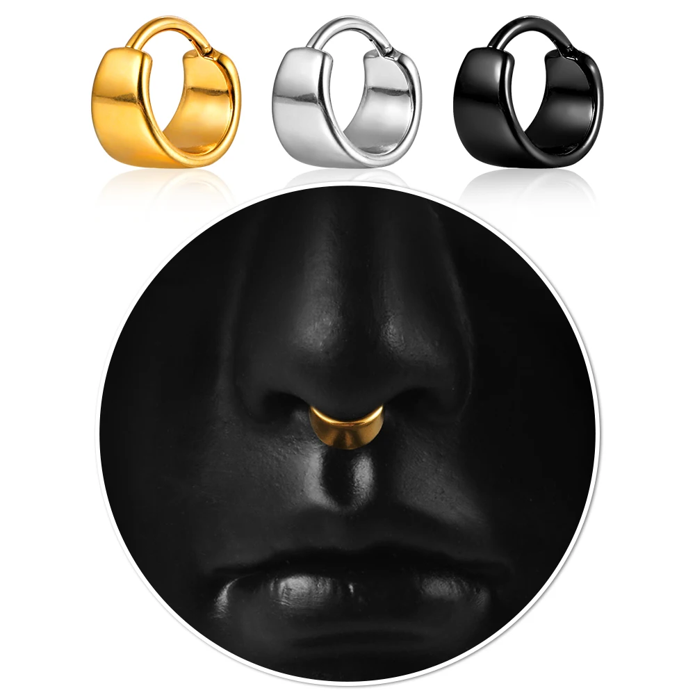 Giga Punk Style 16G Nose Piercing Rings for Men, 316L Surgical Stainless Steel Septum Rings Hoop, Cartilage Clicker Earrings