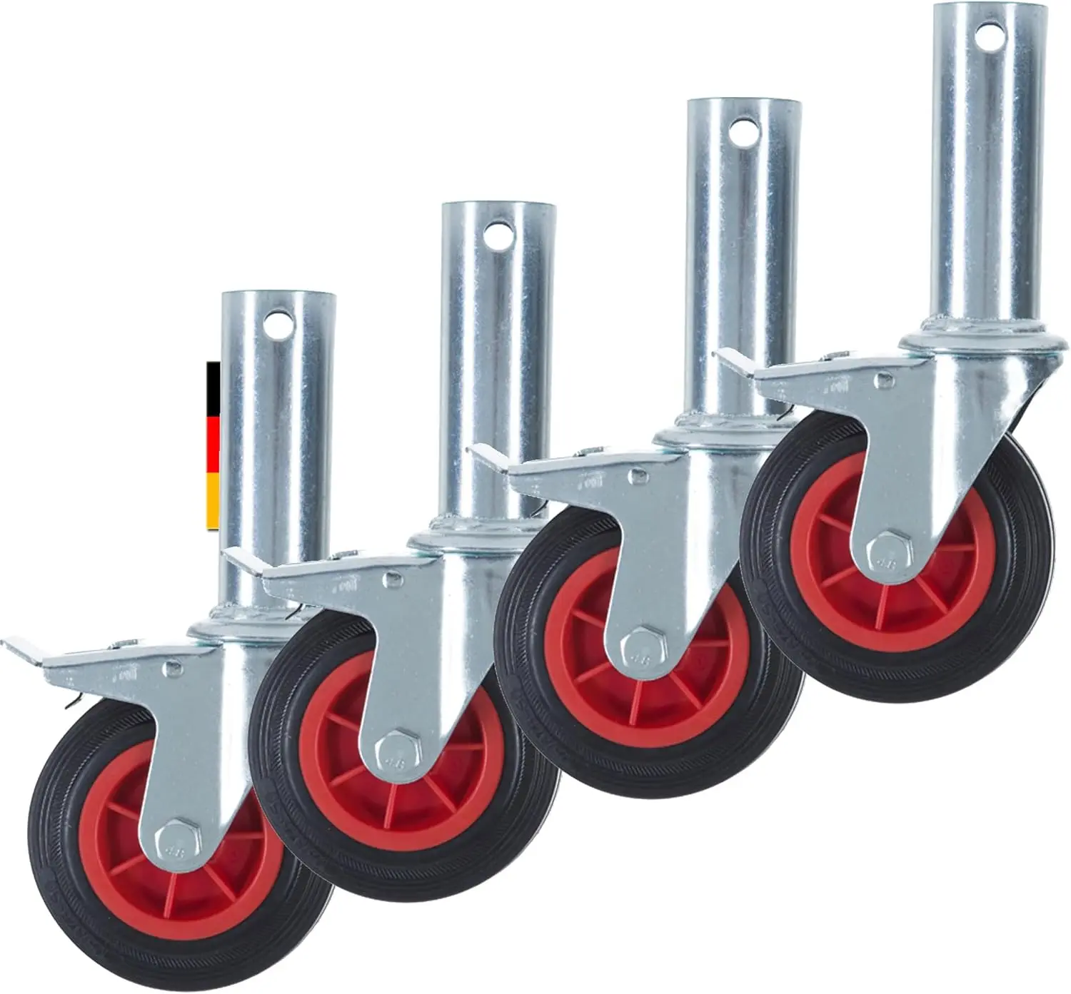 Set di rulli per ponteggi da 125 mm (4 pezzi) con perni plug-in, compatibile con vari produttori (ruote da 125mm).