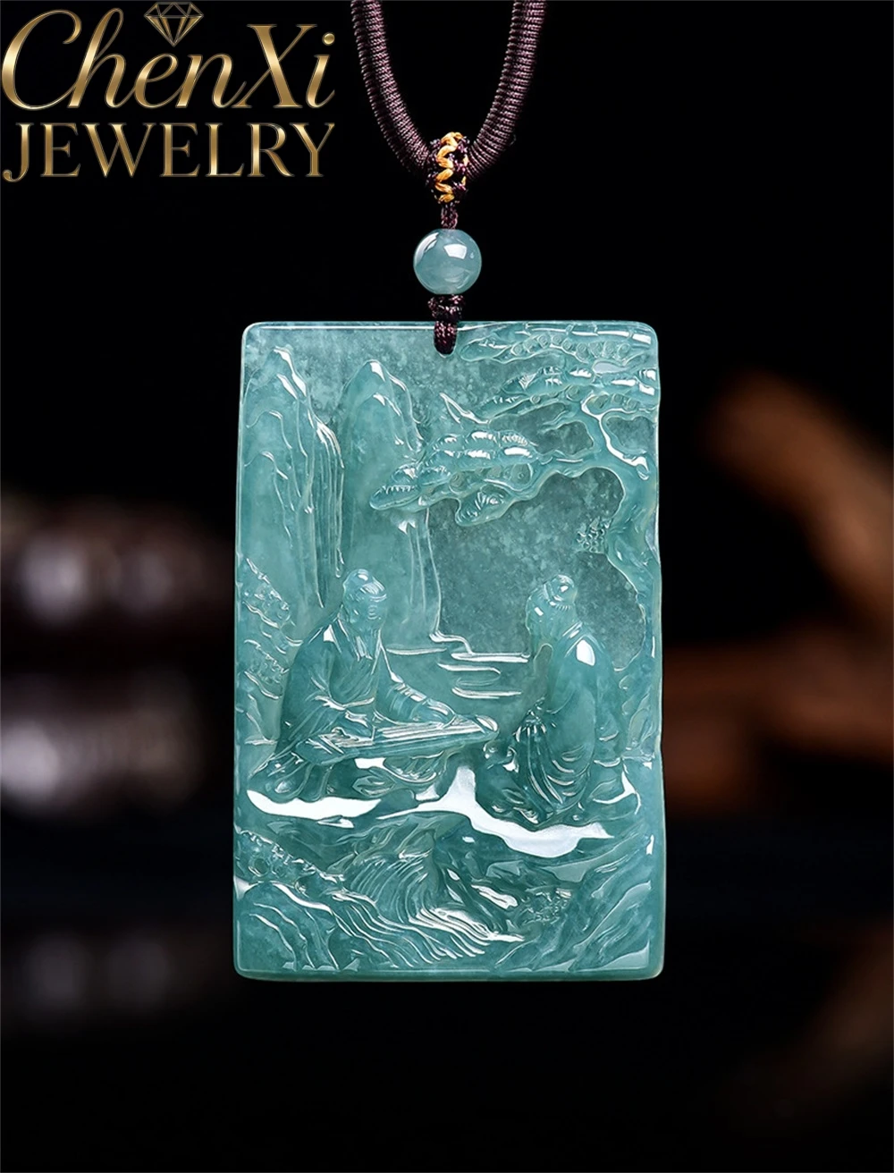 

Natural Genuine A-Grade Blue Water Ice-Quality Jadeite Mountain-Flowing Pendant High-End Exquisite Luxury Quality Jewelry Gift