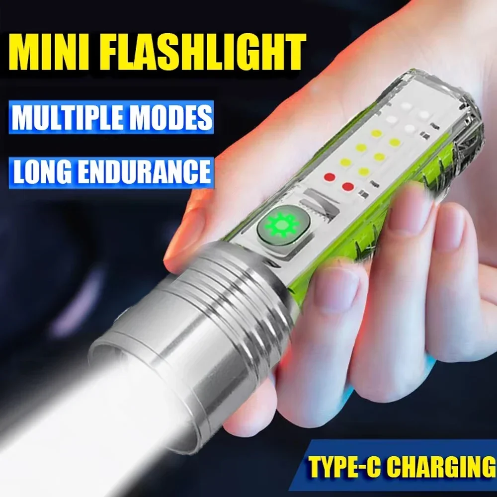 ポータブル強力懐中電灯-強力ライト懐中電灯-type-c充電キーホルダーledランプ-マグネット付き-キャンプ用uvライト-ミニトーチ
