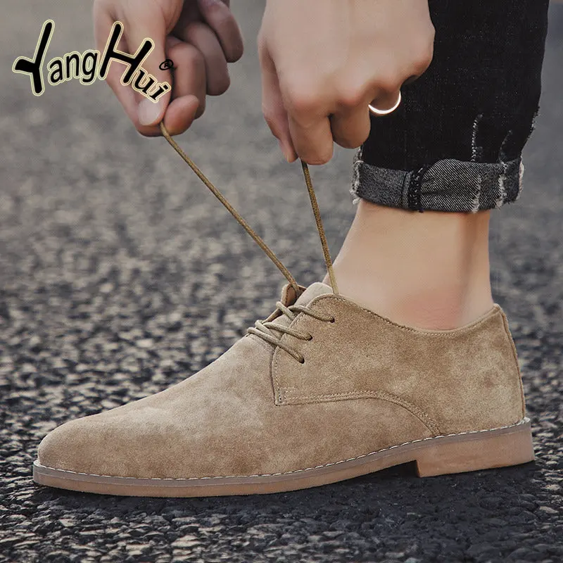 2023 New Men\'s Dress Shoes Suede British Style Casual Business Lace-up Retro Khaki Men Shoes Large Size Fashion Spring Autumn