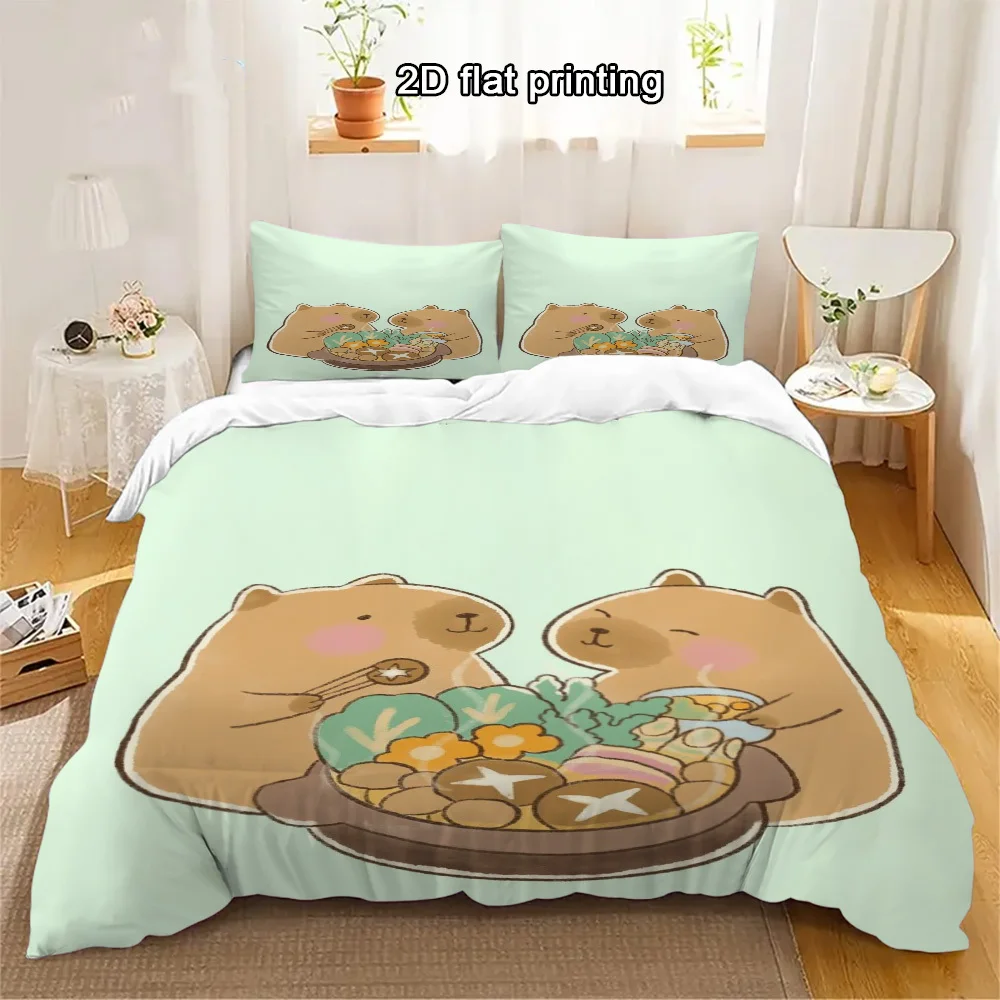 

3pcs Capybara Bedding Set Cartoon Animal Pattern Print Duvet Cover Set Gifts for Kids Teens Bedroom Decor Twin/Single Size