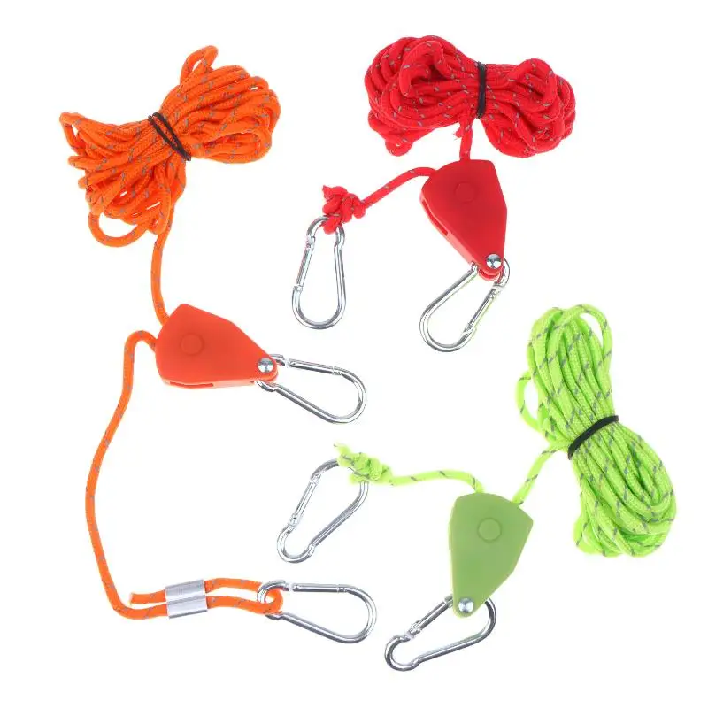 Easy to Adjust Reflective Windproof Camping Rope with Adjuster Carabiner for Beginner Campers Hikers