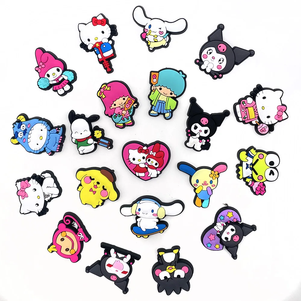 20Pcs Cartoon Sanrio Series DIY Shoe Charms for Clogs Bubble Slides Sandals PVC Shoe Decorations Buckle Accessories for Kids