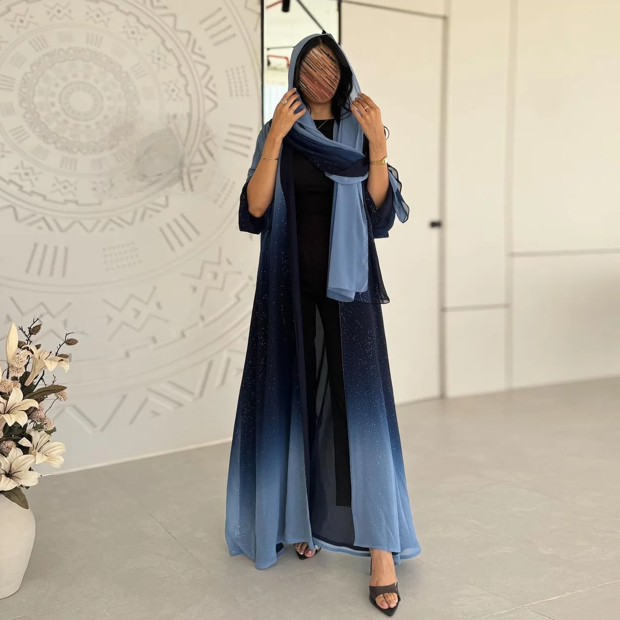 Glitter Open Kimono Cardigan for Women Muslim Eid Ramadan Dubai Turkey Chiffon Abaya Dress Islam Jalabiya Clothing Turkey Robe