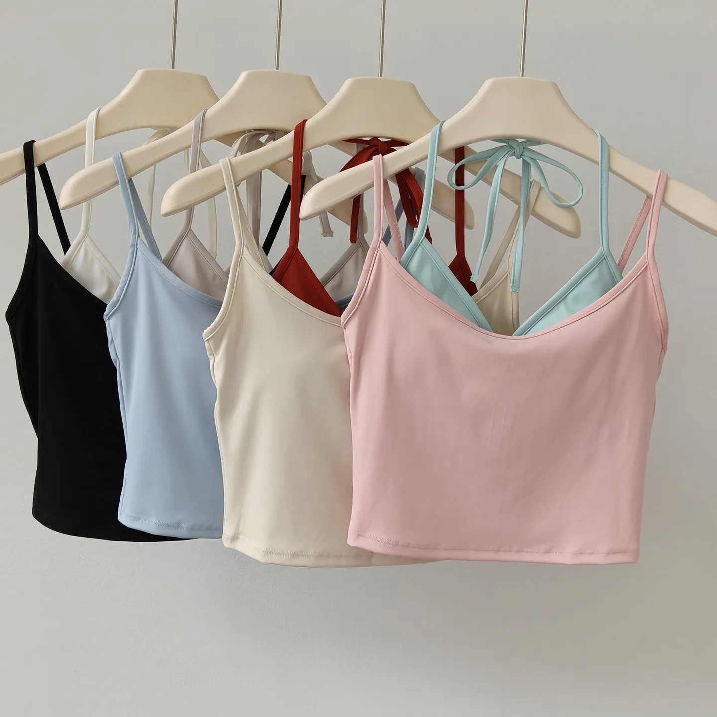 Yoga-Top für Damen, Sport-BH mit festen Cups, zweifarbig, zweiteiliger Look, Pilates-Träger-Unterwäsche, Fitnesskleidung, Sportbekleidung – Detail 1