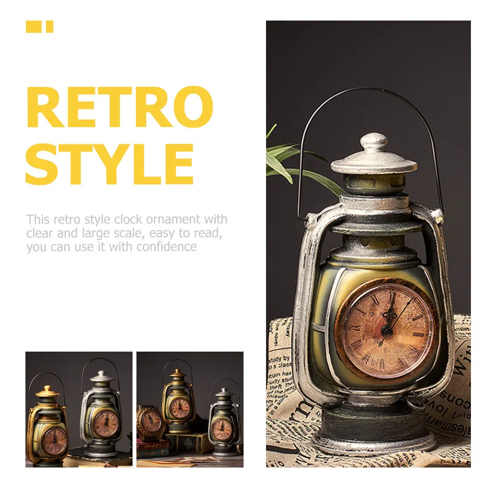 

Retro Lamp Vintage Clock Resin Decorative Desktop Clock Operated Tabletop Ornament for Living Room Home