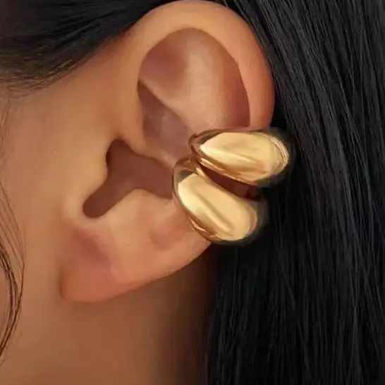 1pc Simple Metal Multilayer Hollow Ear Clips for Women Fake Piercing Water Drop Teardrop Cartilage Clip Earring Ear Cuff Jewelry