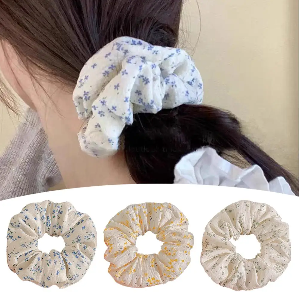 

3Pcs Small Flower Printed Scrunchies Stretch Hair Accessories High Elastic Rubber Band Floral Hair Rope Sweet Fabric Hair Ties