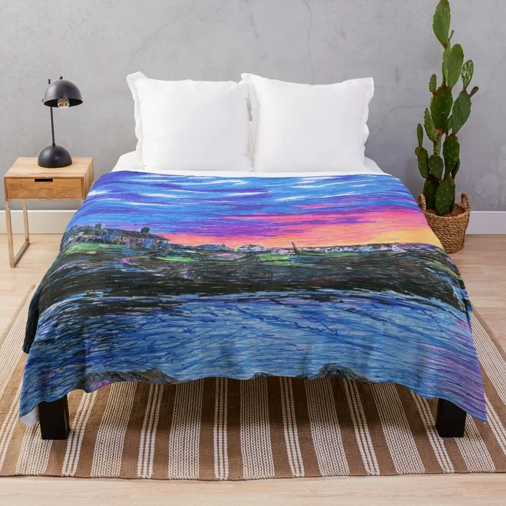 Sunset over Trearddur Bay Throw Blanket Decorative Throw Weighted Blankets