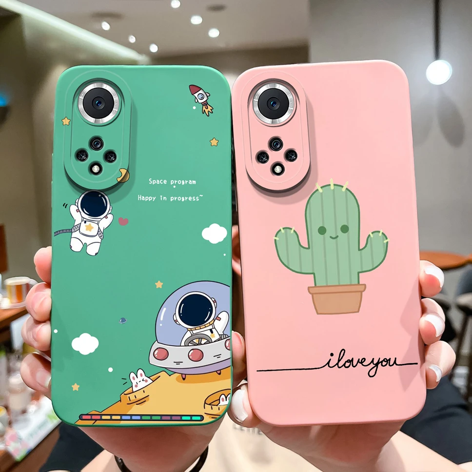 Cute Astronaut Square Liquid Silicone Cover para Huawei, Bumper Shell, Case para Honor 50 Pro, 50SE, 50 Lite