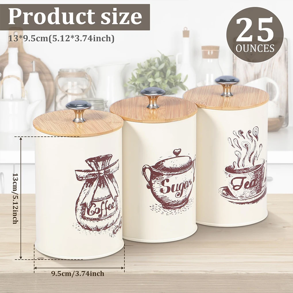 

Винтажные чайные канистры из 3 предметов с бамбуковыми канистрами для чая, кофе, чая, канистры для чая и сахара, ретро и набор для чайного сахара с крышкой