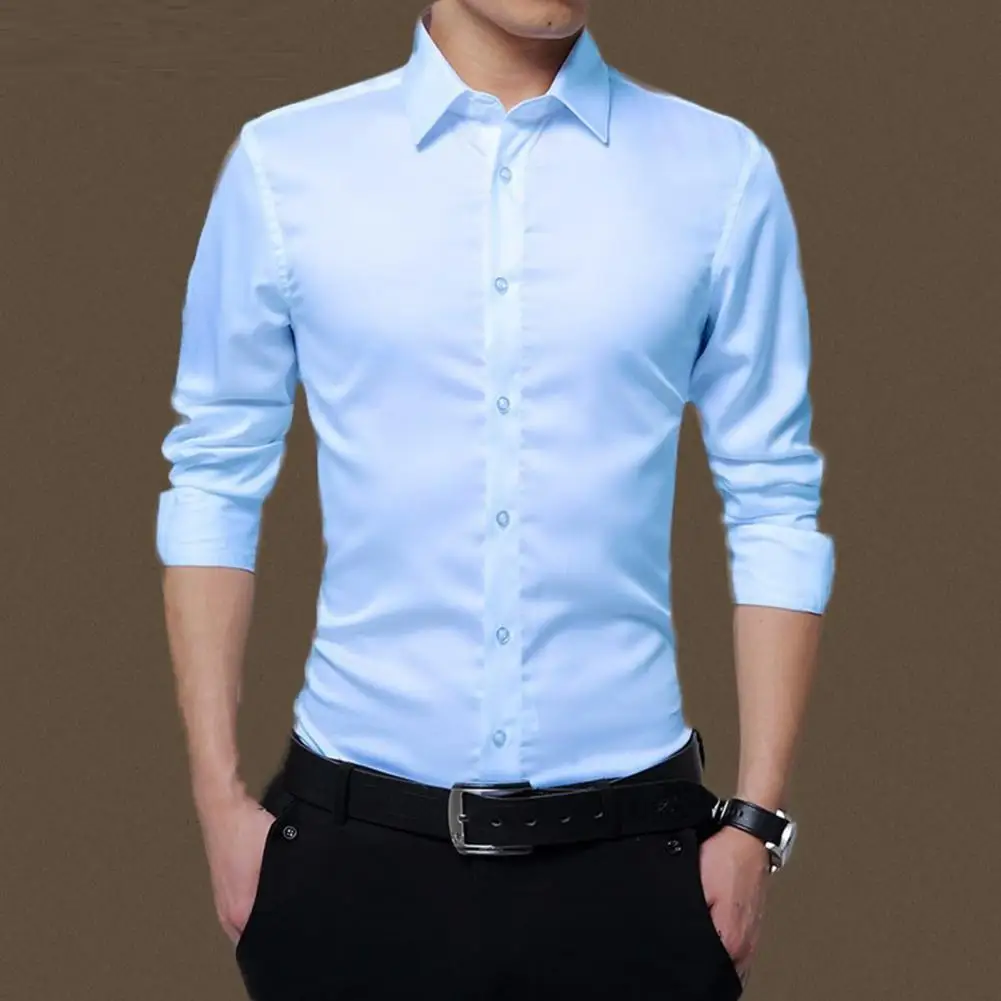 Classic Basic Casual Men Shirt Men Solid Color Business Shirt Slim fit White Black Blue Long Sleeve Shirt  Spring Social Shirts