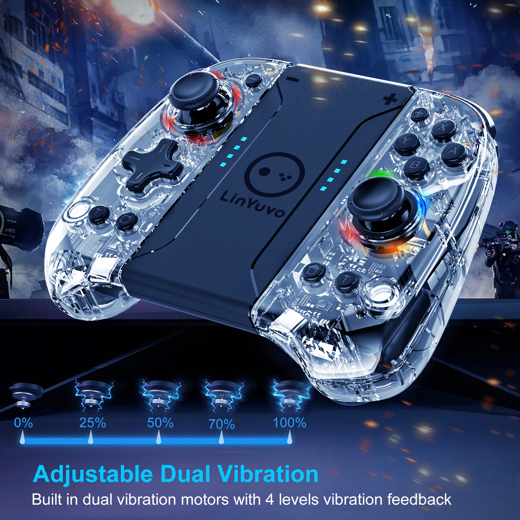 Imagem -03 - Linyuvo-gamepad sem Fio Transparente para Nintendo Switch Oled Lite Controlador Bluetooth Auto-fire Wake-up Joypad Ks58