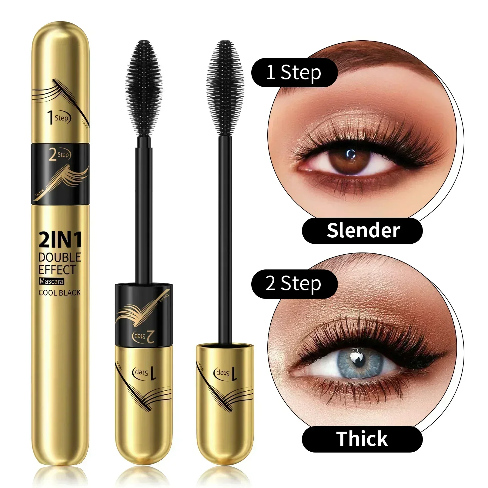 HelloKiss Doppelseitige Wimperntusche, verlängert lockige, schlanke Wimpern, langlebig, wasserfest, schnell trocknend, professionelle 2-in-1-Wimperntusche, 9 g