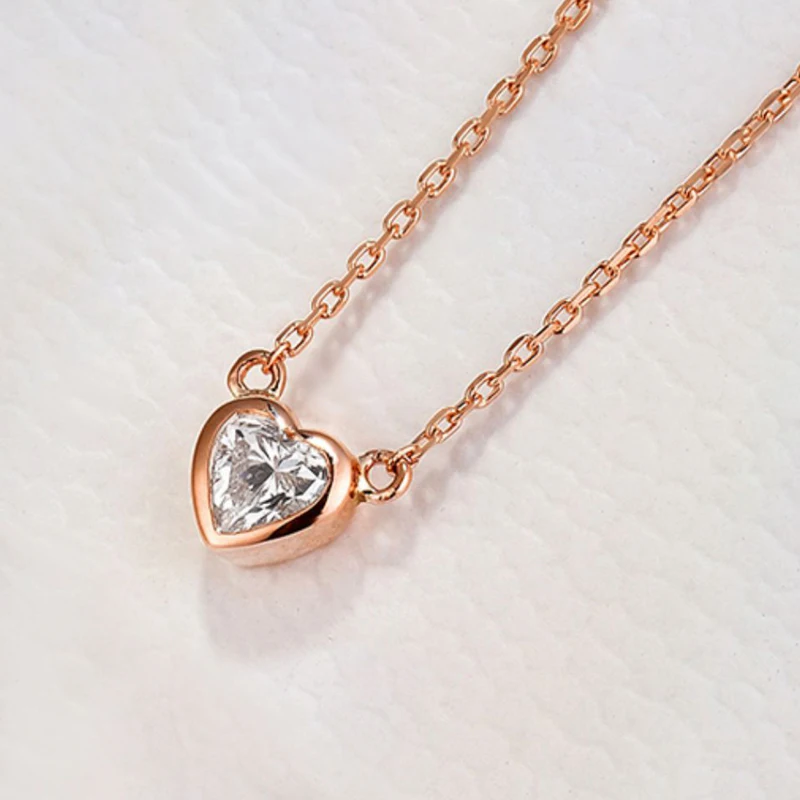 Shruno Solid 14K Rose /Yellow/White Gold Lab Grown Moissanite Diamond Necklace Chain For Women Heart Shape Trendy Jewelry Gift