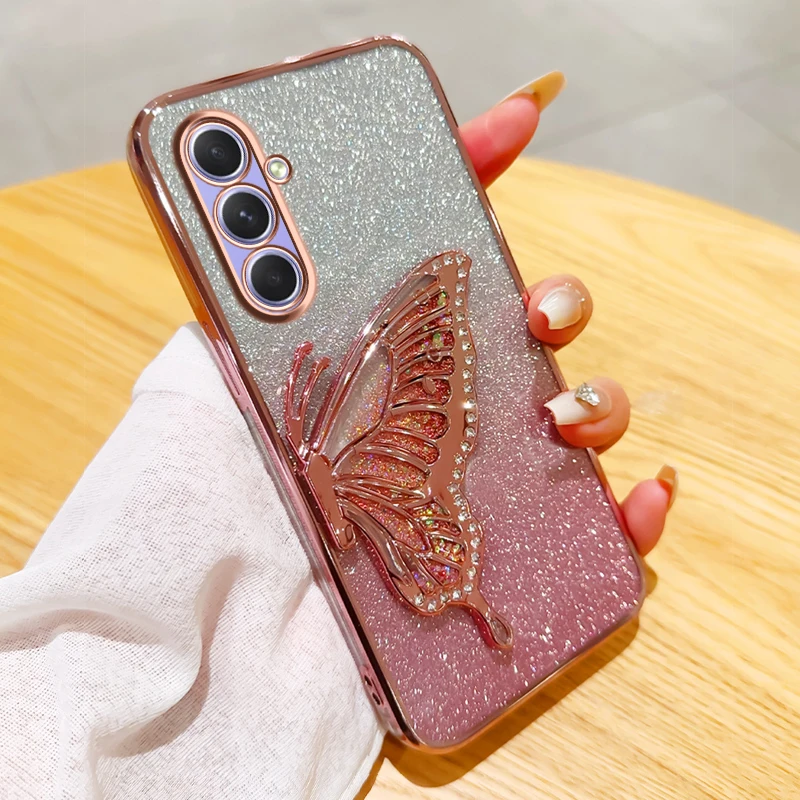 3D Liquid Sand Butterfly Glitter Case for Samsung A55 15 25 05 A35 A54 14 24 34 A53 13 23 33 73 A52 32 12 51 31 71 50 70 F15 M55