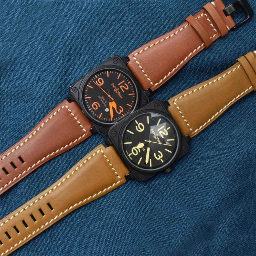 Watch Strap Genuine Leather for BELL&ROSS BR01 BR03 Silicone Watchband BELL ROSS BR01BR03 24MM Band