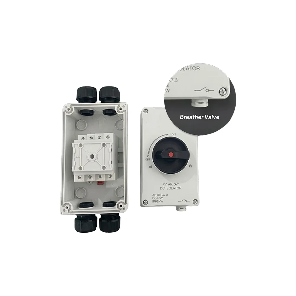 32A PV Array DC Isolator Switch IP66 Waterproof Plastic Outdoor Solar Cut Safety Disconnect Box Photovoltaic Power System