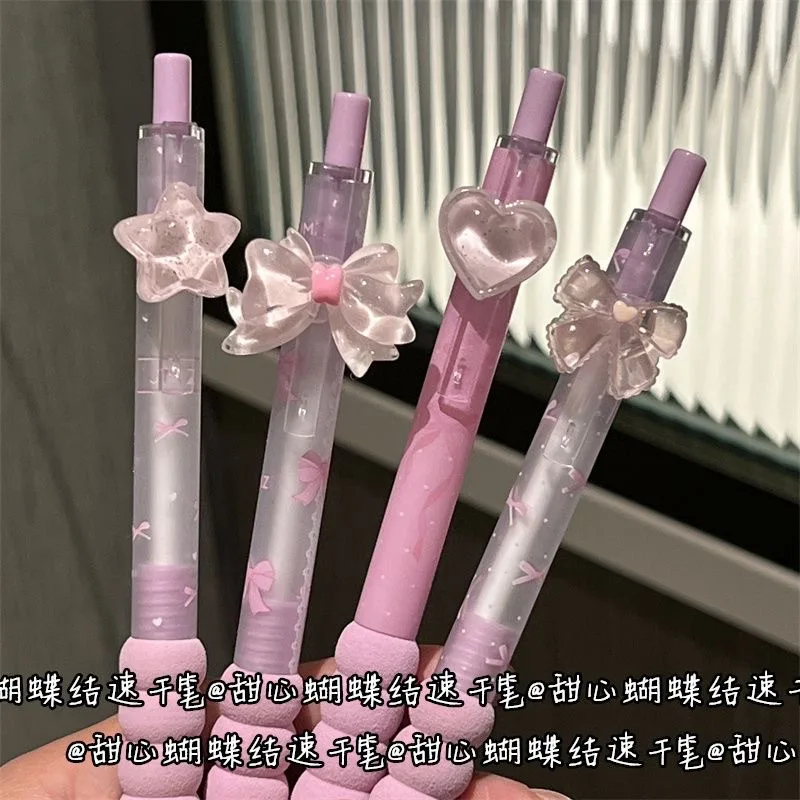 4 قطعة لطيف Bowknot القلب هلام أقلام التجفيف السريع الكتابة السلس 0.5 مللي متر أقلام الحبر القلم الجمالية مكتب مدرسة لوازم مكتبية
