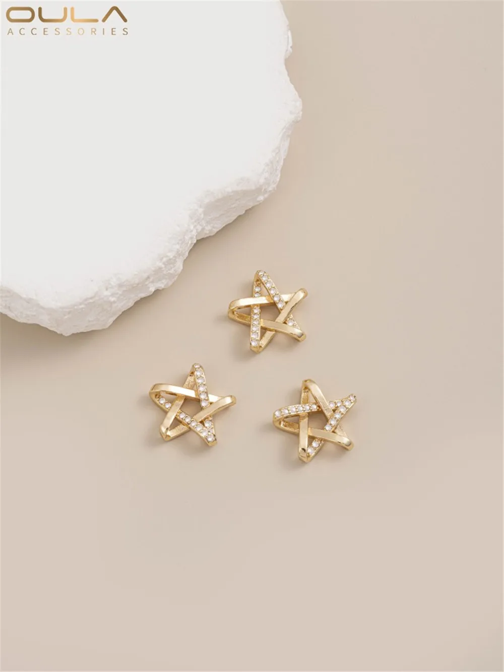 

14K Gold-Color Plated Five-Point Star Pendant Micro Inset Zircon DIY Jewelry Chain Accessory Stereo Star Design