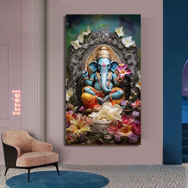 Hinduism Ganesha Canvas Painting Religious Elephant God Print Poster Wall Art Porch Home Decoration Cuadros No Frame