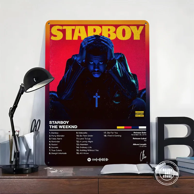 The Weeknd - Starboy Poster Retro 3D Printed Metal Signs Customized Wall Hanging Gift for Luxury Decoration Home Decor Room Art