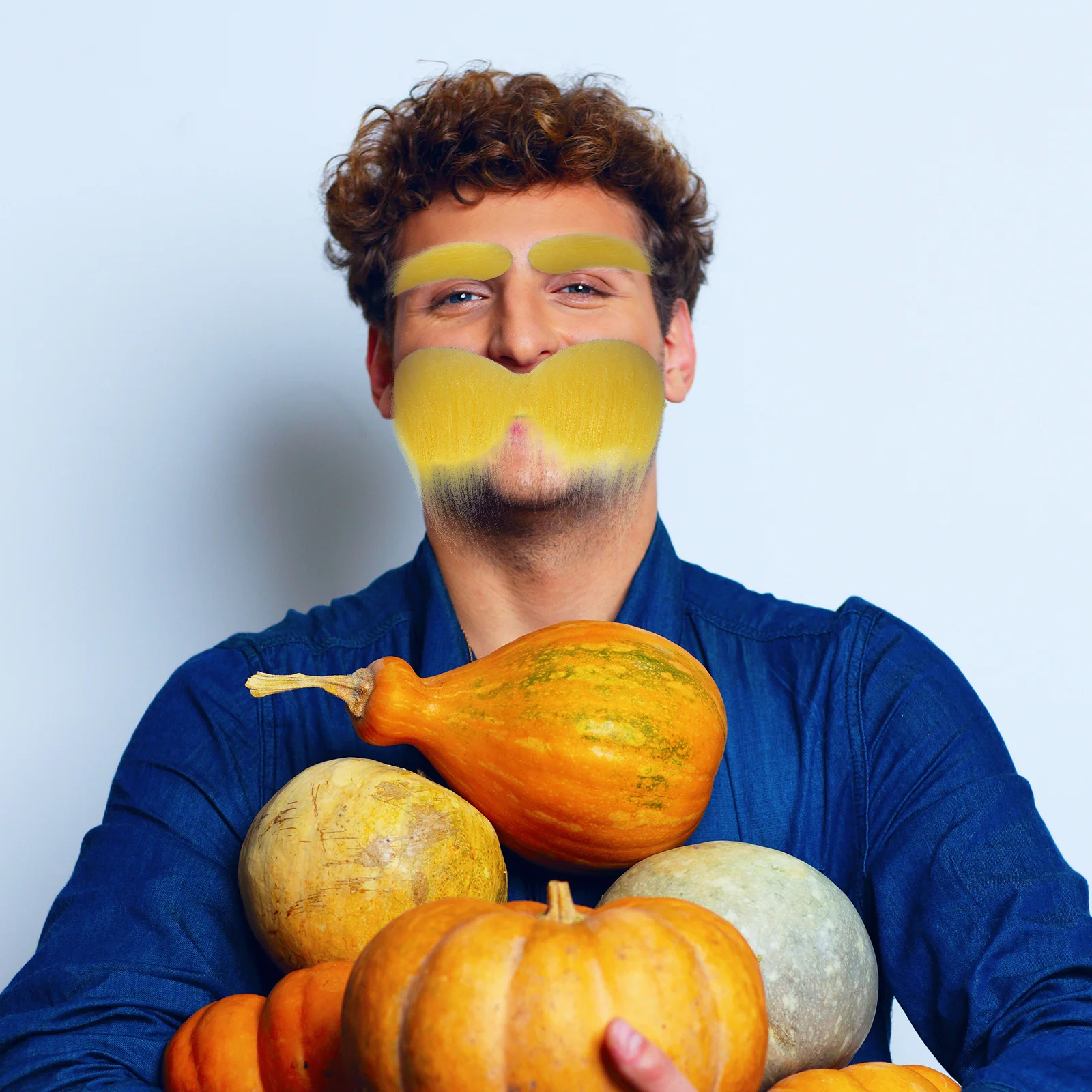 

1Set Yellow Artificial Eyebrow and Beard Comfortable Lightweight Fake Mustache Cosplay Party Supply Decorative Beard Prop