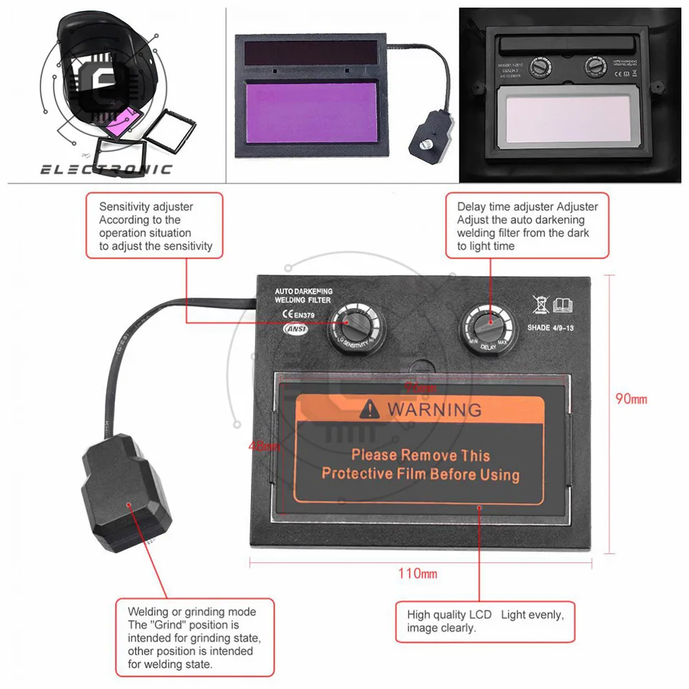 Solar Welding Mask Helmet Safety Auto Darkening Adjustable Range Electric Welding Lens for Welding Machine Welding Mask