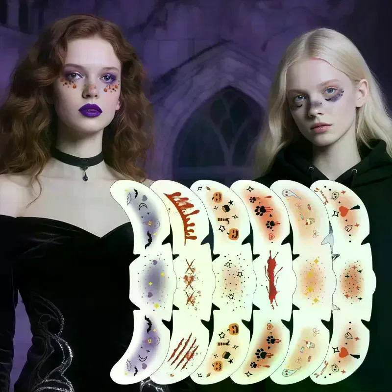 6Pcs/Set Face-applied Makeup Tattoo Stickers With Various Patterns Atmosphere Sensation Stickers For Holiday Decoration
