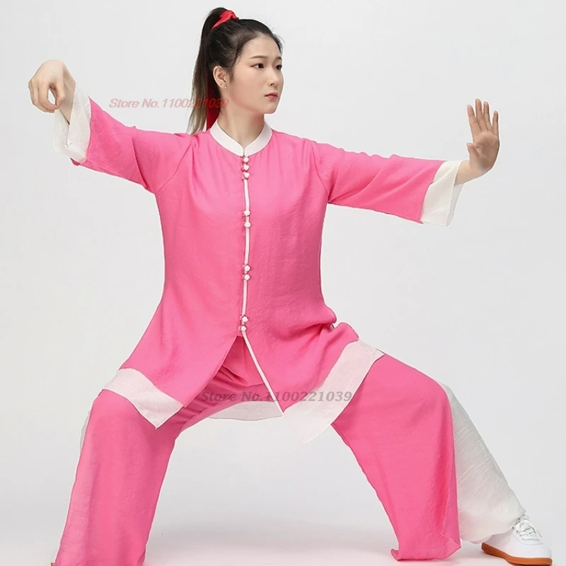 

2025 chinese tai chi uniform wushu kung fu training practice martial arts wing chun double layers tops+pants set outdoor sports