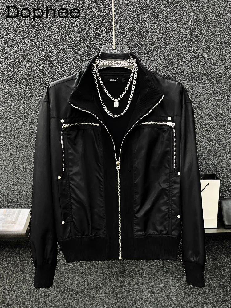 

2025 Men's Autumn New High-End Stand Collar Zipper Design Jackets Men's Trendy Padded Shoulder Versatile Solid Color Short Coats