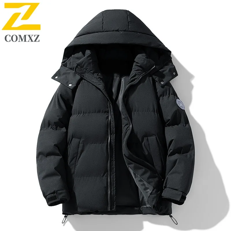 COMXZ الرجال الشتاء سترة سميكة حجم كبير مقنعين بلون التزلج المشي لمسافات طويلة القطن وسادة مبطنة التخييم الحد الأدنى معطف الحشو