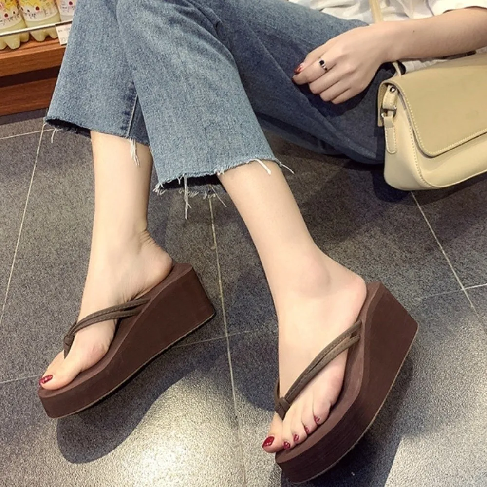 

Anti Odor EVA Thick Soled Flip Flops Slides Sandals Anti Slip Outer Wear Slippers 7CM Streetwear Beachwear Flip Flops Women