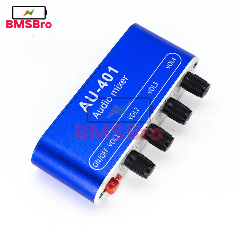 AU-401 DC 5V-12V Stereo Audio Mixer 4 Input 1 output Individually Controls Board Sound mixing DIY Headphones Amplifier