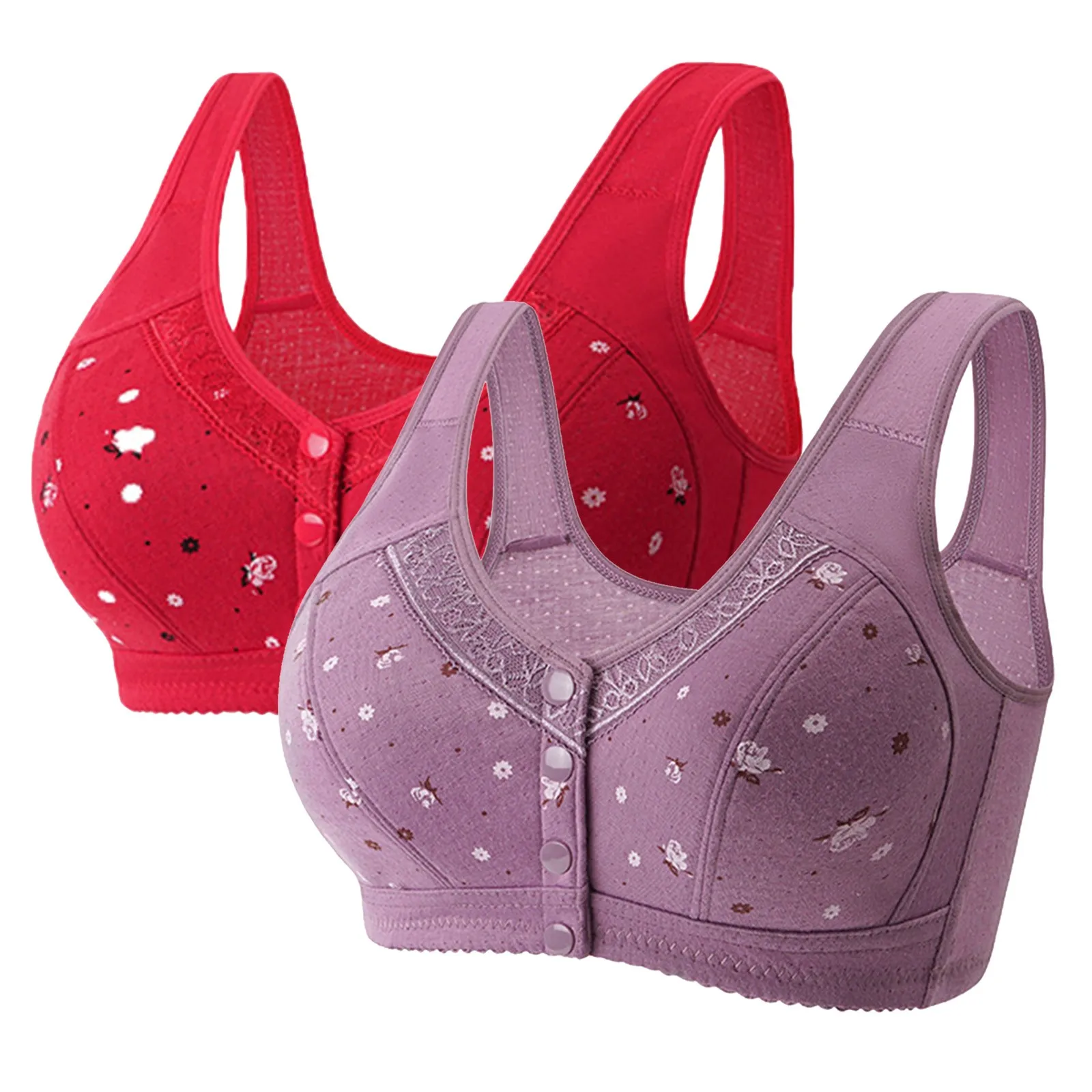 2PC Wireless Bralette biancheria intima confortevole di mezza età donne anziane pizzo petto avvolgere Ultra-sottile mamma anteriore fibbia aperta cotone