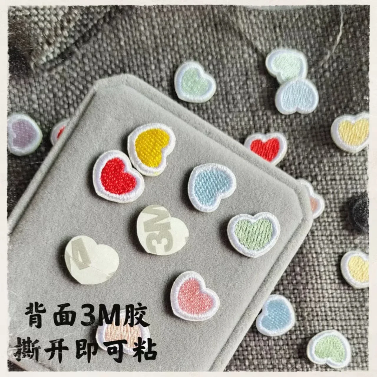 10pcs Self-adhesive Mini Heart Embroidery Patches Iron on Clothes Black Pink Green Blue Love Appliques Craft Bag Decoration DIY