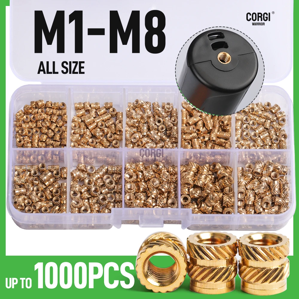 

65/1000 Hot Melt Brass Insert Nut Knurled Thread Molding Heat Thread Metric Insert Nuts Set M1 M1.2 M1.4 M2 M2.5 M3 M4 M5 M6 M8