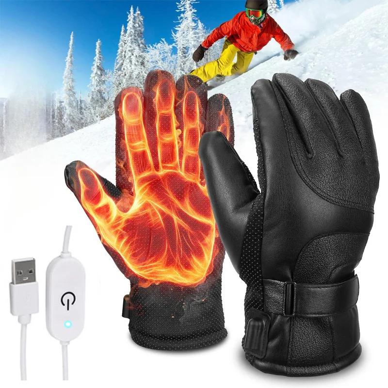 

USB Heated Gloves Waterproof Motorcycle Gloves Full Hand Touchscreen 3 Heat Settings Rechargeable for Snow Riding Commute