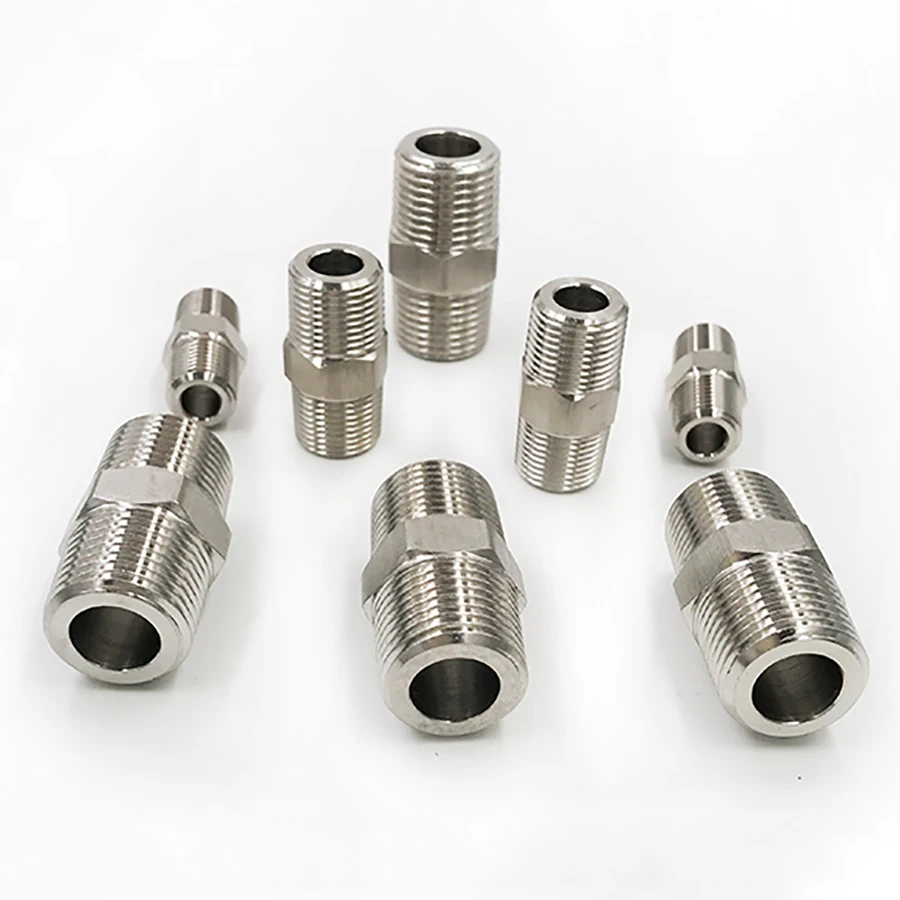 High Pressure Equal Reducer Hex Nipple 304 Stainless Steel Pipe Fitting Connector 1/8 1/4 3/8 1/2 BSPT NPT M20*1.5 Water Oil Gas