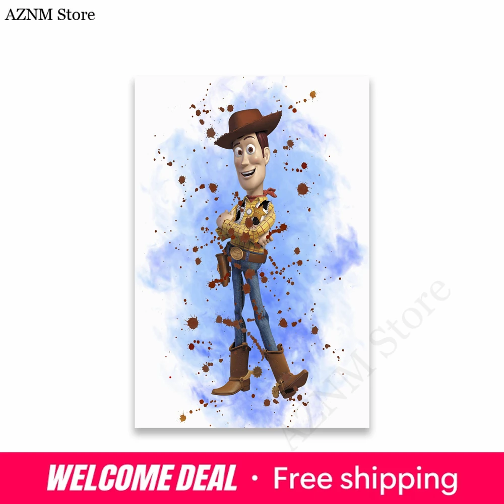 Póster de la película Toy Story en acuarela, pintura en lienzo de la película clásica de Disney Toy Story, estampado de Buzz Lightyear y Woody, decoración para sala de juegos